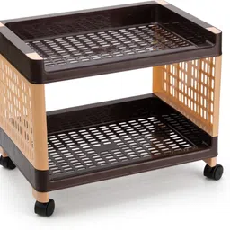 flyup 2 layer Multipurpose Storage Shelf Rack with Wheels | Storage Organizer Cart Plastic Kitchen Trolley image 2