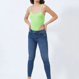 COLOR CAPITAL Scoop Neck Ribbed High Cut Bodysuit image 2