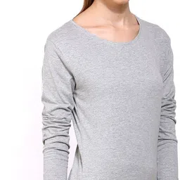 ap'pulse Women Solid Round Neck Pure Cotton Grey T-Shirt image 3