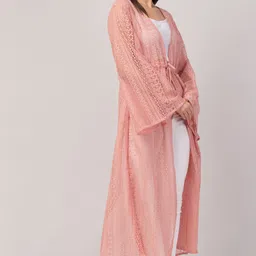 addicted attire Women Robe Style Full Sleeve Pink Shrug image 3