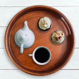 moderncollection Wooden Round Handcraft Serving Multipurpose Tray for Kitchen (Dark Brown, 12 Inch) Tray image 3