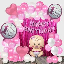 shanviadorn Pink Theme Cute 1st Birthday Decoration Combo - For Girls-picture-38