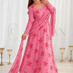 mogal fashion Printed Georgette Stitched Anarkali Gown image 4