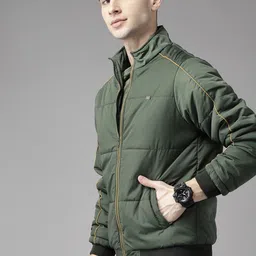 roadster Men Solid Varsity Jacket image 4