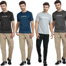 avolt Pack of 4 Men Self Design Round Neck Polyester Multicolor T-Shirt image 4