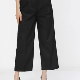 tokyo talkies Women Flared Black Cotton Blend Trousers-picture-23