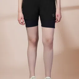 Solid Women Black Running Shorts-image-5