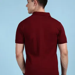 lux cozi Men Solid Polo Neck Cotton Blend Maroon T-Shirt image 4