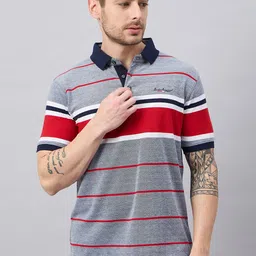 duke Men Striped Polo Neck Cotton Blend Red T-Shirt-picture-12