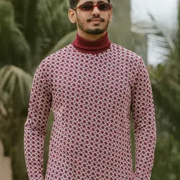knotrix Men Geometric Print High Neck Maroon Sweater-picture-44
