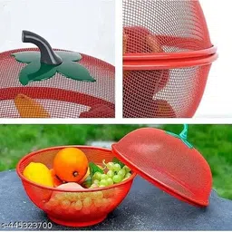shree kashtbhanjan international Apple Shape Fruit Basket with 01 Net Cover – Red Iron Mesh for Kitchen Storage Stainless Steel Fruit & Vegetable Basket image 5