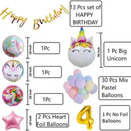 tejal trader No 4 Gold Balloons with Unicorn Party Theme Birthday Decoration Items Set Kit image 2