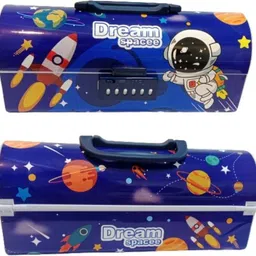 nazaars Pencil Box with code lock pencil case Multi layer, multi compartment- plastic Geometry Box image 3