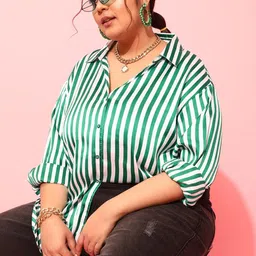 curvy street Women Regular Fit Striped Spread Collar Casual Shirt-picture-39