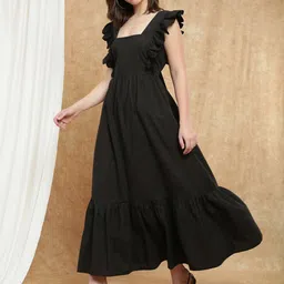 globus Women Fit and Flare Black Maxi/Full Length Dress-picture-14