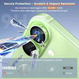 UNIKWORLD Back Camera Lens Ring Guard Protector for iPhone 17 AR+AF] HD Clear Tempered Glass image 5