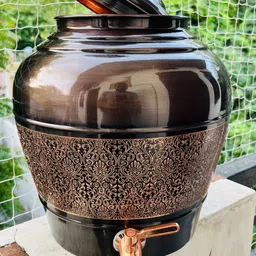 shivshakti arts Copper Water Dispenser Pot Matka Antique Eching -13 Litre (Kulfi Design) Bottom Loading Water Dispenser image 5
