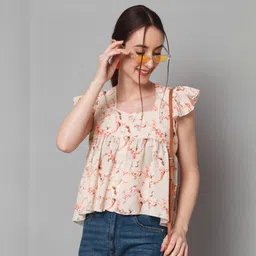 Casual Ruffled Sleeves Printed Women Multicolor Top-image-13