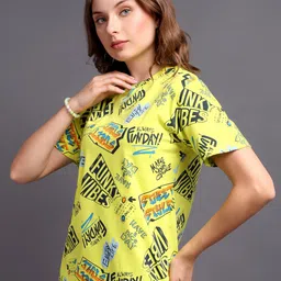 metronaut Printed Women Round Neck Pure Cotton Multicolor T-Shirt image 3