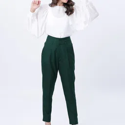 tokyo talkies Women Regular Fit Green Cotton Blend Trousers image 5