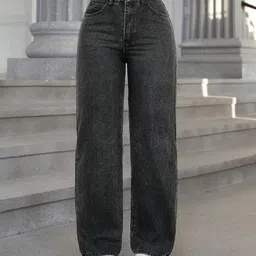 denim look Women Flared High Rise Grey Jeans-picture-22