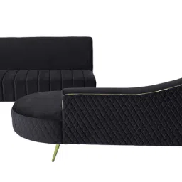 casacraft from pepperfry Valencia Velvet LHS Sectional Sofa (3+ Lounger) in Charcoal Grey Colour image 5