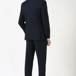 peter england Men Men Navy Textured Slim Fit Formal Three Piece Suit Solid Suit image 2