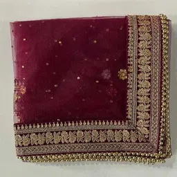 mamta collection Net Embroidered Maroon Women Dupatta-picture-11