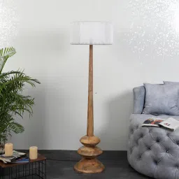 sapphire Burnie White Iron Shade Club Floor Lamp With Wood Base image 3