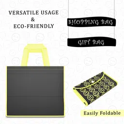 kuber industries Pack of 6 Smile Foldable Grocery/Shopping Bags For Women | Black Yellow & Red Pack of 6 Grocery Bags image 5