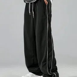 Men Comfort Fit Black Polyester Trousers-image-30