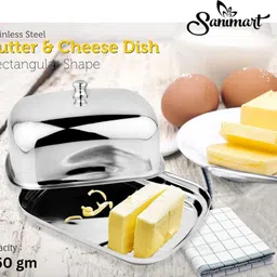 sanimart Stainless Steel Butter Container Dish | 250gm Storage Box Organizer with Lid Butter Dish Serving Set image 4