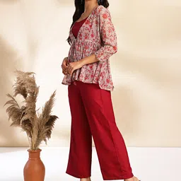 janasya Women Crepe Crop Top Pant Ethnic Jacket Set image 3