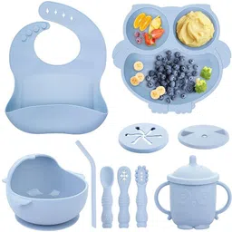 serplex Silicone Baby Feeding Set 10 Piece Toddler Weaning Set with Suction Bowl Plate - Silicone image 1