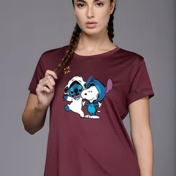 moda rapido Women Graphic Print Round Neck Polyester Maroon T-Shirt-picture-29