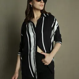 dl woman Women Oversized Fit Striped Spread Collar Casual Shirt-picture-17