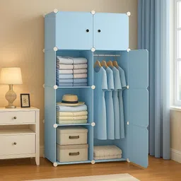 evrum 8-Door 8-Shelf Plastic almirah for kids, almirah of clothes ,cupboard PC Collapsible Wardrobe image 1
