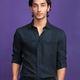 rare rabbit Men Slim Fit Solid Spread Collar Casual Shirt-picture-34