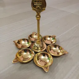 Brass Six face Arumuga vel villakku Diya Brass Table Diya-image-1