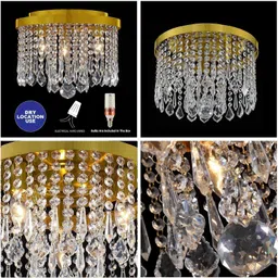 prop it up 3-Lights Brass Finish Crystal Ceiling Chandelier Jhoomar for Home without bulb Chandelier Ceiling Lamp image 3