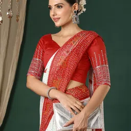 samah Printed, Striped Bandhani Georgette, Satin Saree-picture-15