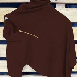 kajaru Men Striped Zip Neck Polyester Brown T-Shirt image 1