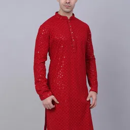 almora Men Chikan Embroidery Pure Cotton Straight Kurta image 1