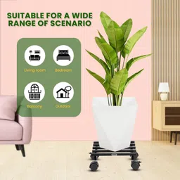 hausora Black Metal Wheels Planters Square Shape Thick and Strong Wheels (Set of 2) Plant Container Set image 5