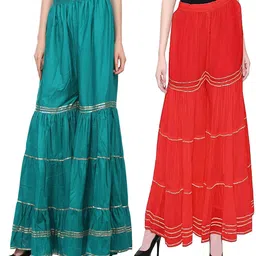 fc first choice Pack of 2 Women Regular Fit Green, Red Viscose Rayon Trousers-picture-11