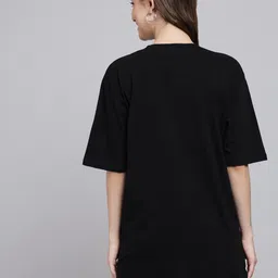 funday fashion Pack of 2 Women Solid Round Neck Cotton Blend Black, Blue T-Shirt image 2