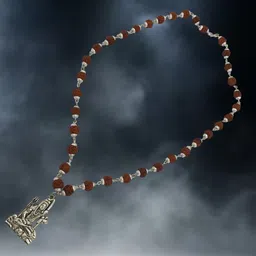 Most Demanded Bhagwan Mahadev Dotted Locket Pendant With Mala Beads Silver Plated Brass, Wood Necklace-image-20
