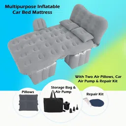 hacer HCGYM1 Multifunctional Inflatable Car Bed Mattres Universal Car Back Seat Travel Air Inflation with Two Air Pillows, Car Air Pump and Repair Kit (Grey) Car Inflatable Bed image 3
