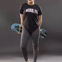 chkokko Women Printed Round Neck Polyester Black T-Shirt image 5