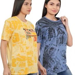 shaun Pack of 2 Women Self Design Round Neck Cotton Blend Multicolor T-Shirt image 3